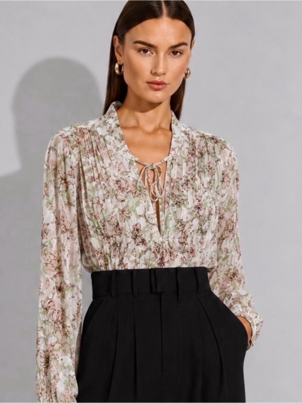 Rag & Bone Sachi Floral Lattice Tie-Neck Blouse Top Size S